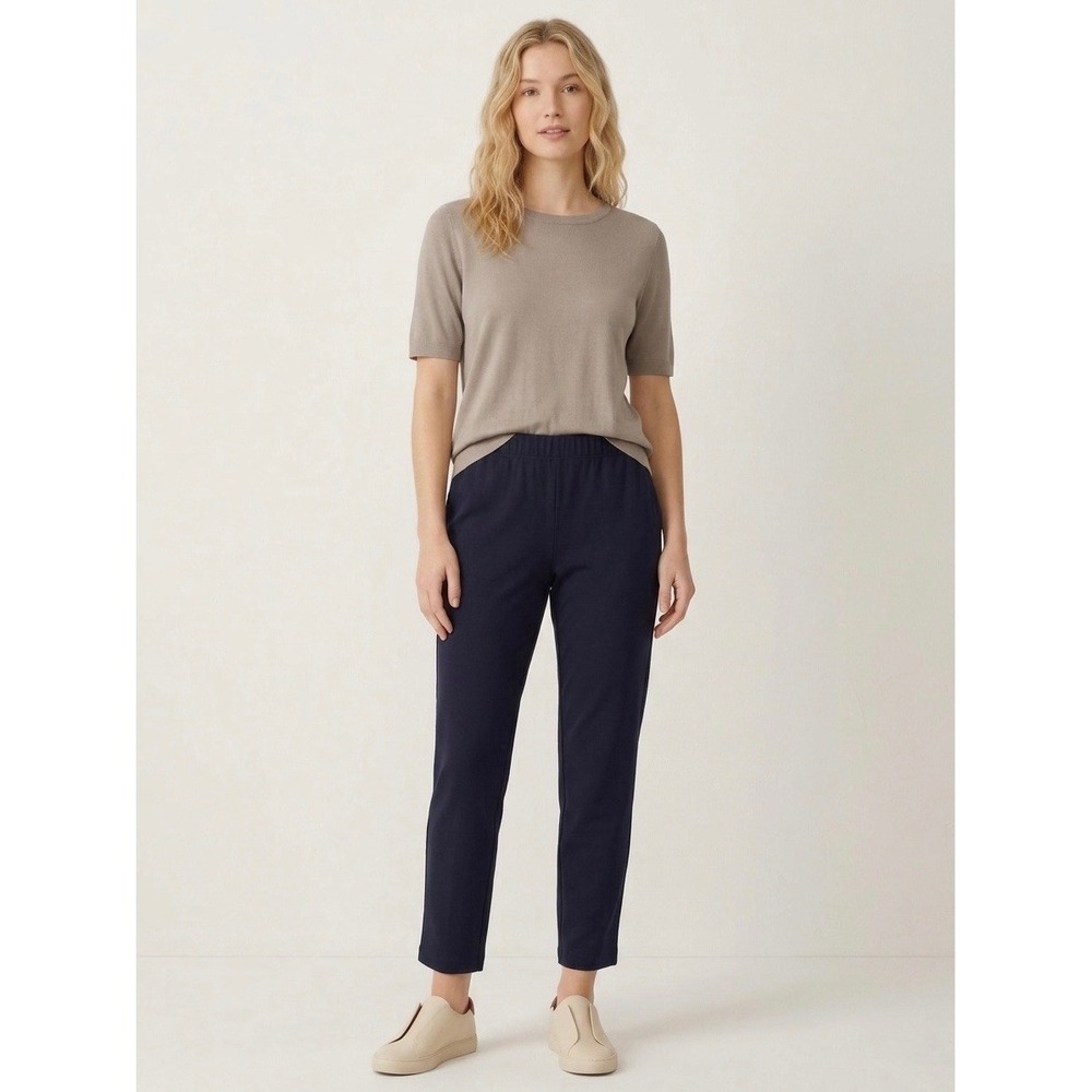 Eileen Fisher Womens XL Navy Blue Viscose Stretch Slim Ankle Pants Pull On R17TK